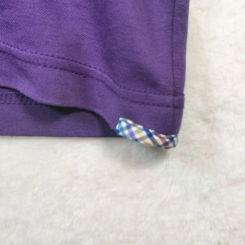 Bugatchi Uomo Polo Shirt M Purple Modal Blend Plaid Trim 3 Button Stretch